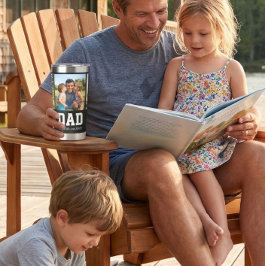 Dad Est. Bold White Font 3 Photo Fathers Day Gift Thermobecher