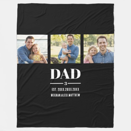 Dad Est. Year Name Number Bold Font 3 Photo Fleecedecke (Vorderseite)