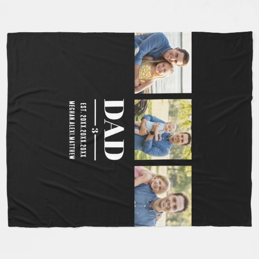 Dad Est. Year Name Number Bold Font 3 Photo Fleecedecke (Vorderseite (Horizontal))