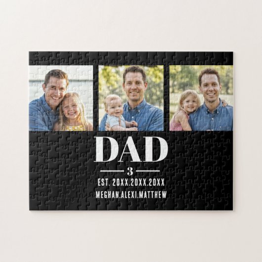 Dad Est. Year Name Number Bold Font 3 Photo Puzzle (Horizontal)