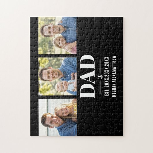 Dad Est. Year Name Number Bold Font 3 Photo Puzzle (Vertikal)