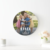 Dad Est. Year Name Number Bold Font Photo Große Wanduhr (Zuhause)