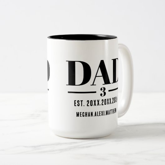 Dad Est. Year Name Number Bold Font Zweifarbige Tasse (VorderseiteRechts)