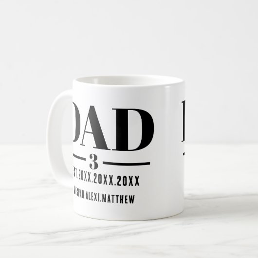 Dad Est. Year Name Number Modern Script Kaffeetasse (Vorderseite Links)