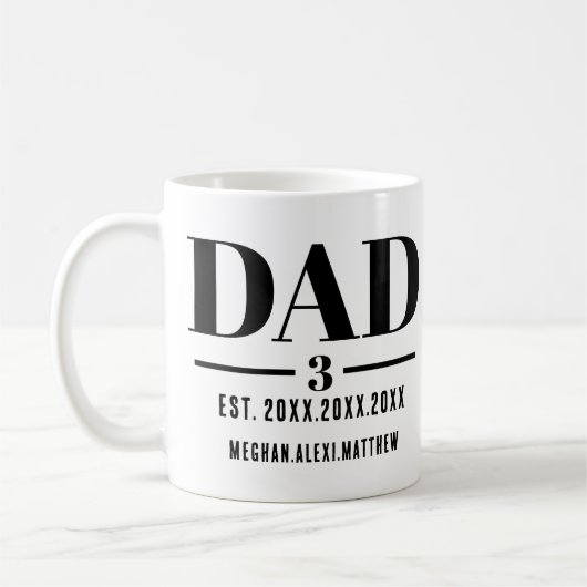 Dad Est. Year Name Number Modern Script Kaffeetasse (Links)