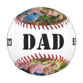 Dad Established 3 photo Black Text White Baseball (Rückseite)