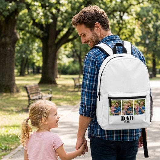 Dad Established 3 photo Black Text White  Bedruckter Rucksack