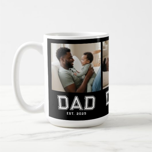 Dad Established 3 Photo Collage Custom White Black Kaffeetasse (Links)