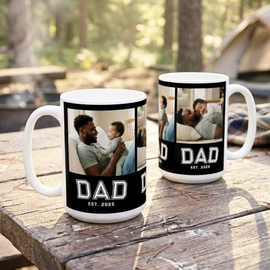 Dad Established 3 Photo Collage Custom White Black Kaffeetasse