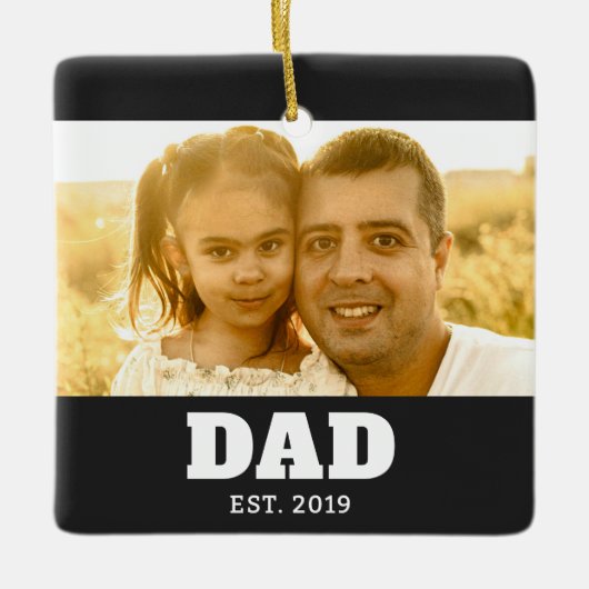 Dad Established Black White Bold Photo Keramikornament (Vorderseite)