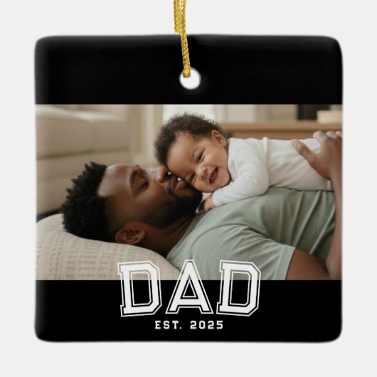 Dad Established Black White Bold Photo Keramikornament (Vorderseite)