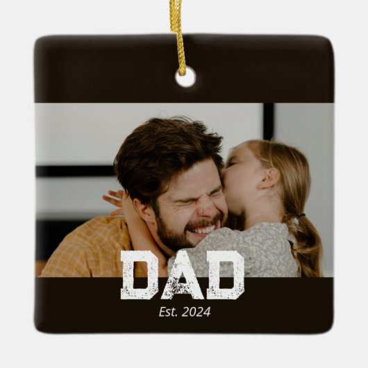 Dad Established Black White Bold Photo Keramikornament (Vorderseite)