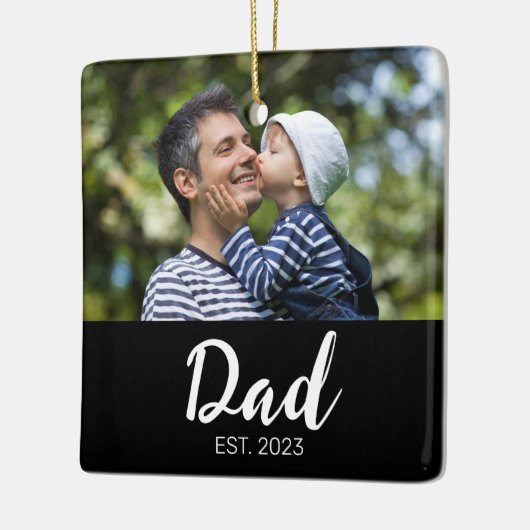 Dad Established Black White Script Photo Keramikornament (Links)