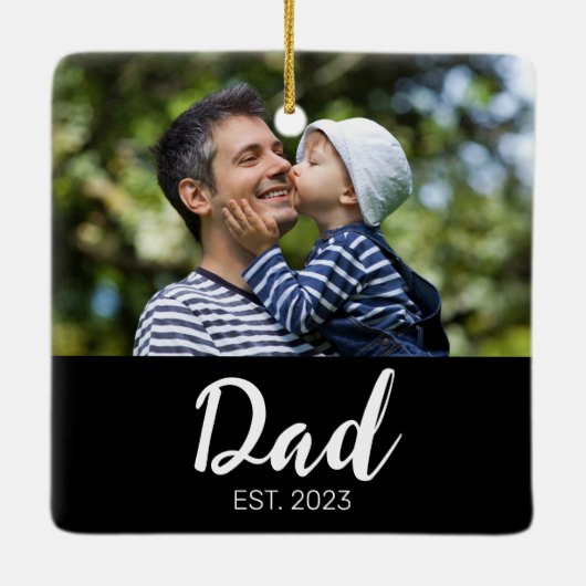 Dad Established Black White Script Photo Keramikornament (Rückseite)