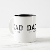 Dad Established Bold Black Year New Dad Gift Zweifarbige Tasse (Vorderseite Links)