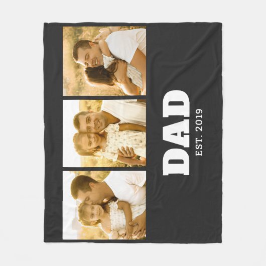 Dad Established Bold Text Black 3 Photo Fleecedecke (Vorderseite)