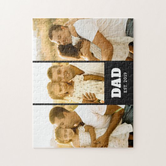 Dad Established Bold Text Black 3 Photo Puzzle (Vertikal)