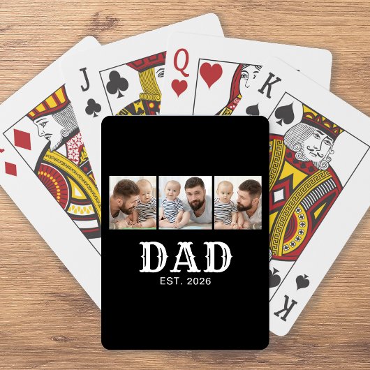 Dad Established Bold Typography Schwarz 3 Foto Spielkarten