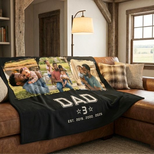 Dad Established Classic Bold White Black 3 Photo Fleecedecke