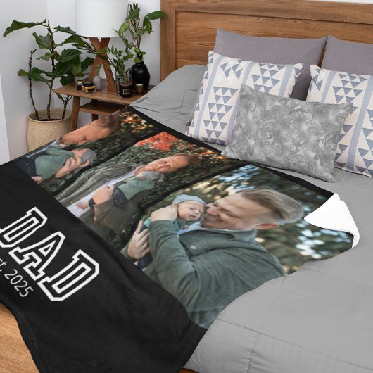 Dad Established Custom Year 3 Photo Fleecedecke