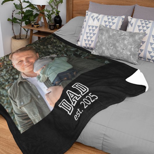 Dad Established Custom Year Photo Father Keepsake Fleecedecke