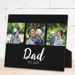 Dad Established Elegant Script Black 3 Photo Fotoplatte<br><div class="desc">Black White Dad Established Script 3 Photo Elegant Modern Design. Customize it. Replace the photos with your own of your kids and change the years to the years you became a dad.</div>