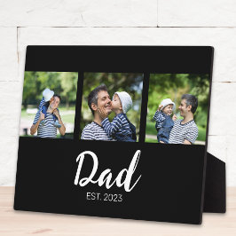 Dad Established Elegant Script Black 3 Photo Fotoplatte