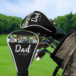 Dad Established Elegant Script Black 3 Photo Golf Headcover