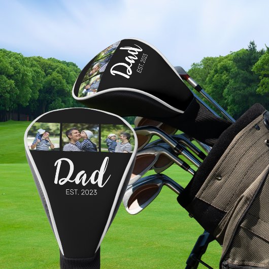 Dad Established Elegant Script Black 3 Photo Golf Headcover