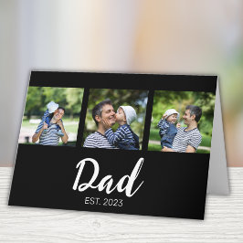 Dad Established Elegant Script Black 3 Photo Karte