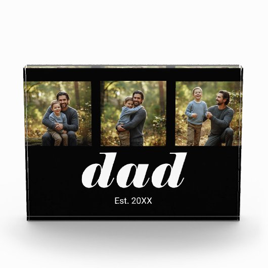 Dad Established Modern 3 Photo Acrylic Block (Vorderseite)