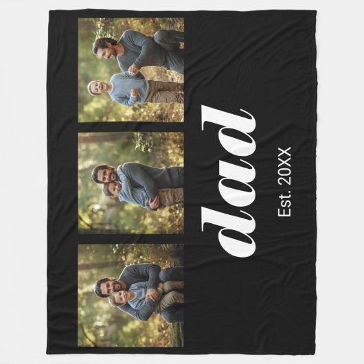 Dad Established Modern 3 Photo Fleecedecke (Vorderseite)