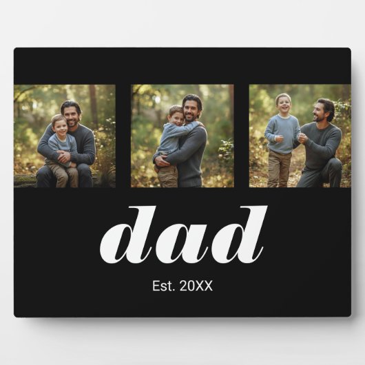 Dad Established Modern 3 Photo Fotoplatte (Vorderseite)