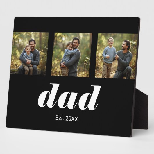 Dad Established Modern 3 Photo Fotoplatte (Seite)