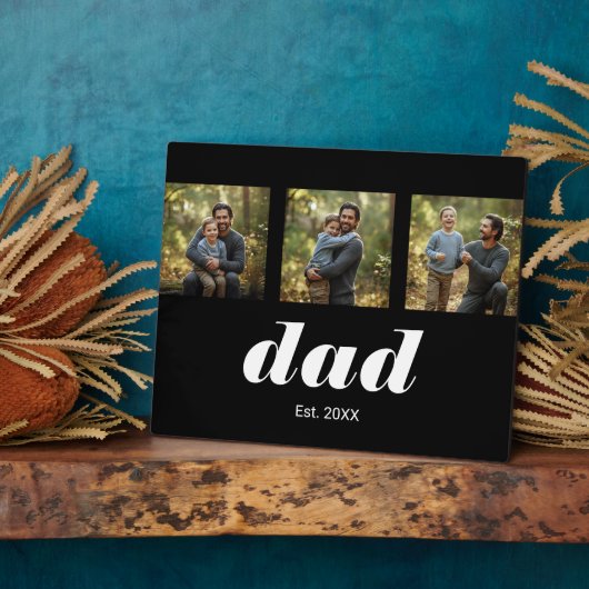 Dad Established Modern 3 Photo Fotoplatte (Seite)