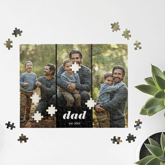 Dad Established Modern 3 Photo Puzzle