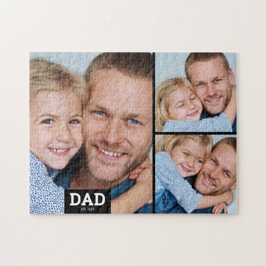 Dad Established Modern 3 Photo Puzzle (Horizontal)
