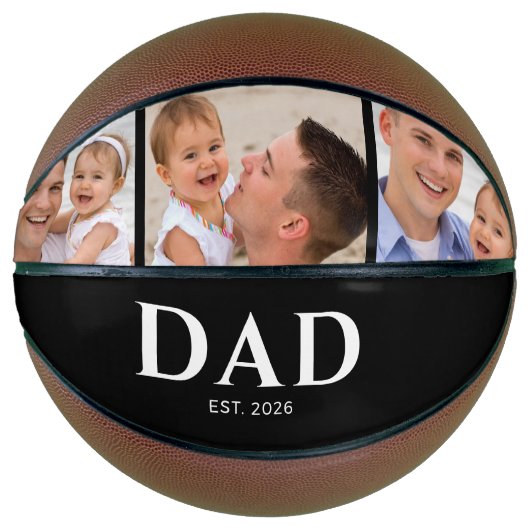 Dad Established Modern Black 3 Photo Basketball (Vorderseite)