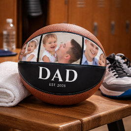 Dad Established Modern Black 3 Photo Basketball