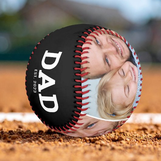 Dad Established Modern Black 3 Photo Collage Baseball