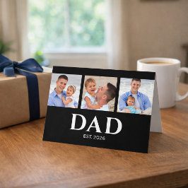 Dad Established Modern Black 3 Photo Father's Day Karte