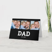 Dad Established Modern Black 3 Photo Father's Day Karte (Vorderseite)