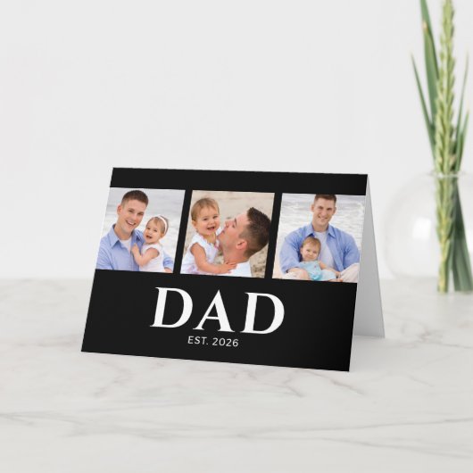 Dad Established Modern Black 3 Photo Father's Day Karte (Vorderseite)