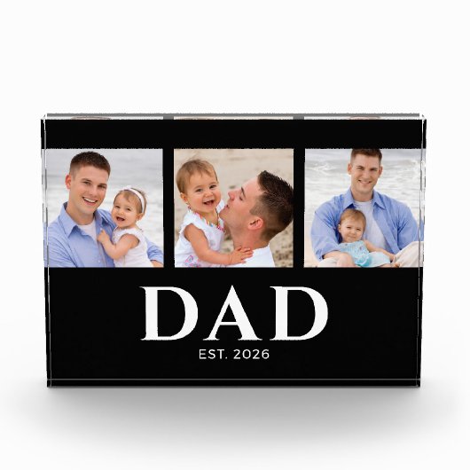 Dad Established Modern Black 3 Photo Fotoblock (Vorderseite)