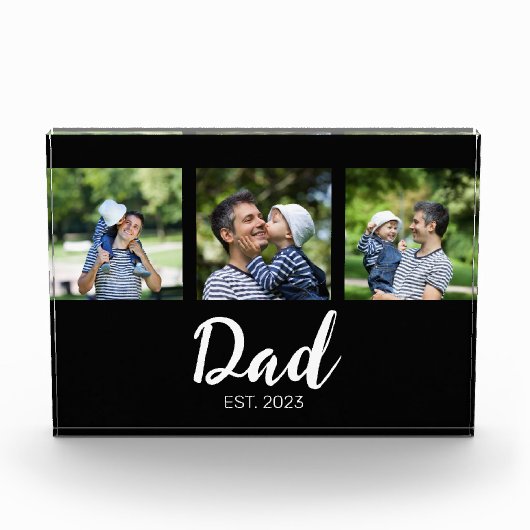 Dad Established Modern Bold Script Black 3 Photo Fotoblock (Vorderseite)