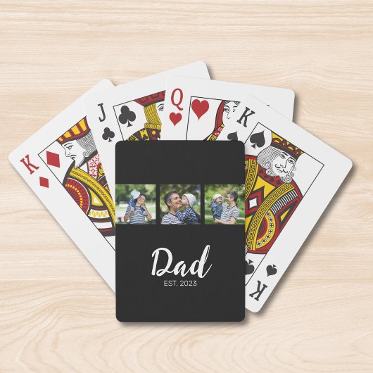 Dad Established Modern Bold Script Black 3 Photo Spielkarten
