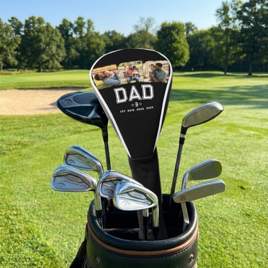 Dad Established Modern Bold White 3 Photo Golf Headcover