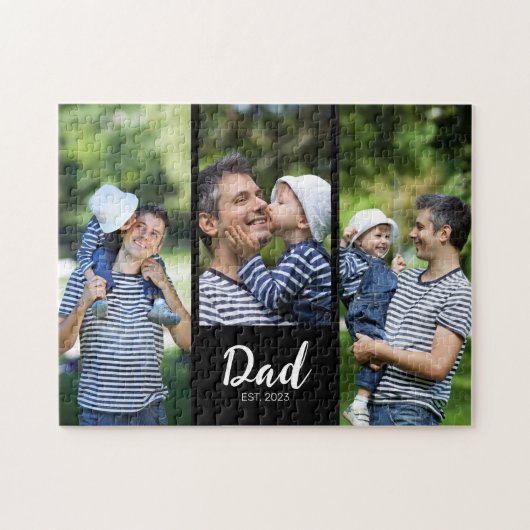 Dad Established Modern Script 3 Photo Jigsaw Puzzle (Horizontal)