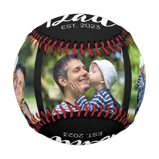 Dad Established Modern Script Black 3 Photo Baseball (Vorderseite)