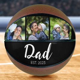 Dad Established Modern Script Black 3 Photo Basketball